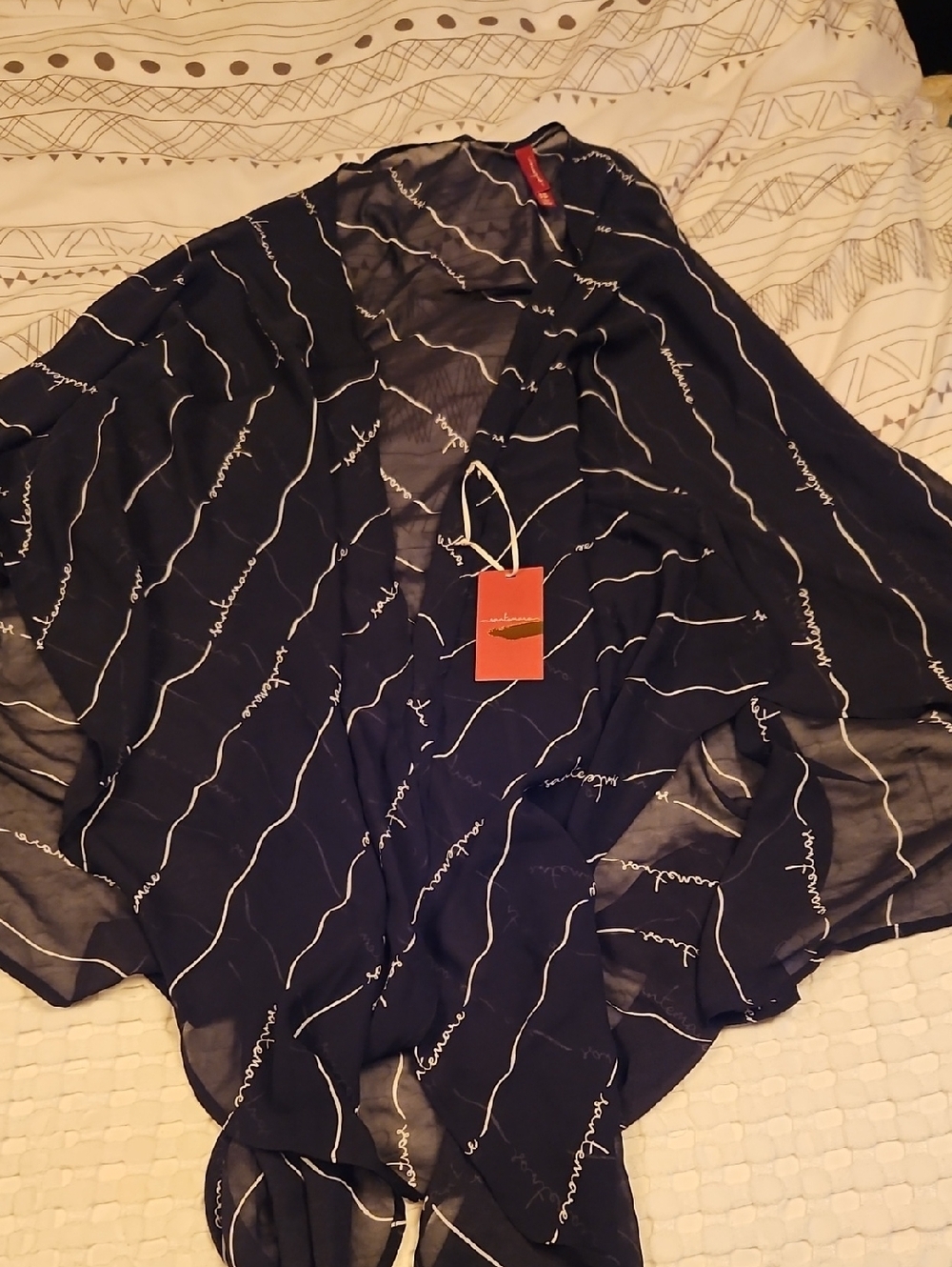 Navy Sheer Wavy Script Kimono S/m
